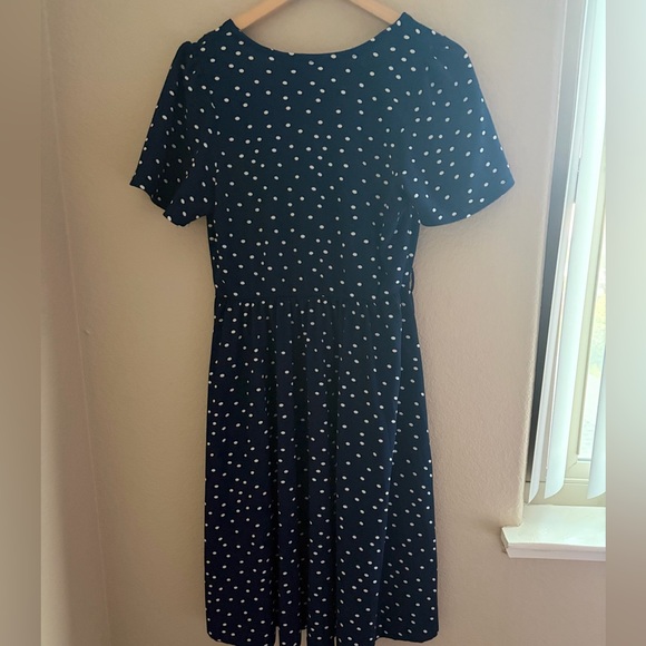 Elegant Navy Polka Dot Midi Dress - Picture 4 of 4